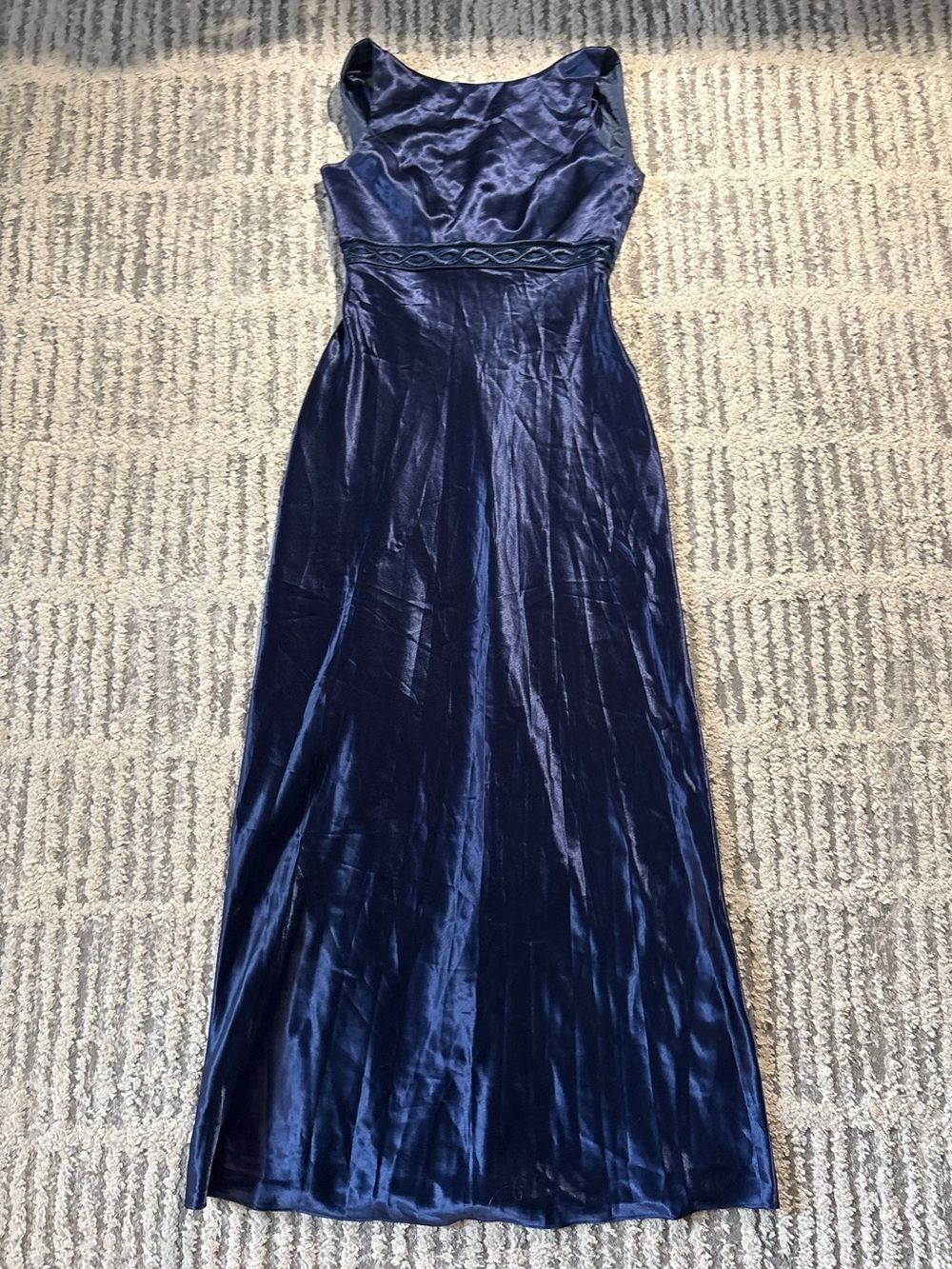 Cachet long blue elegant satin drape back dress gown size 8